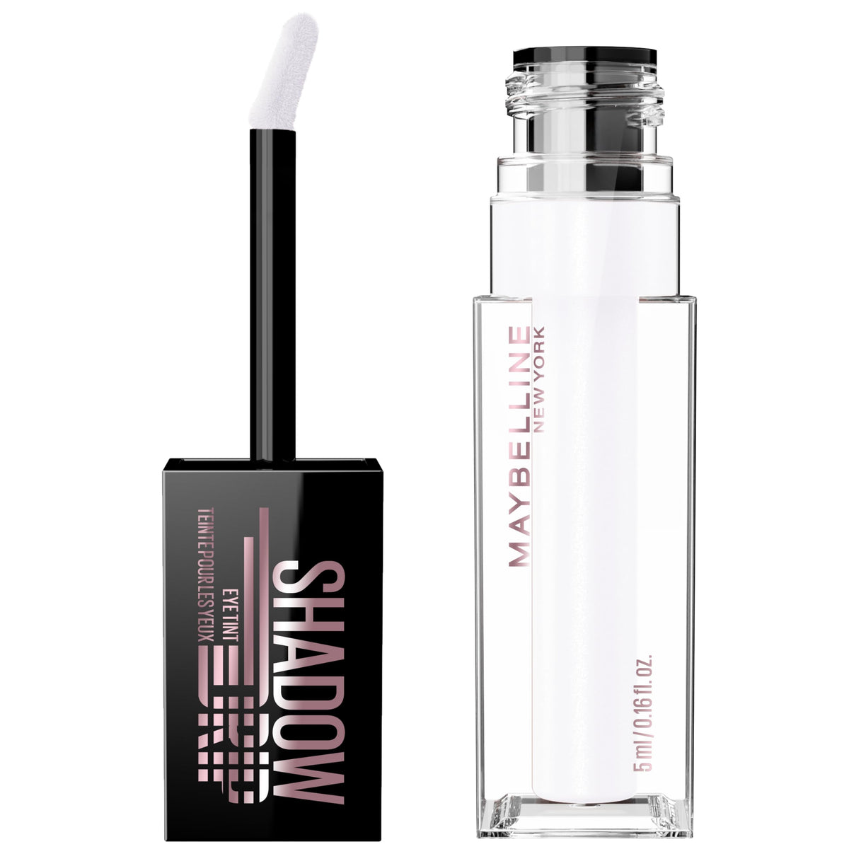 MAYBELLINE front packaging showcasing silver drip shade and compact design benefit