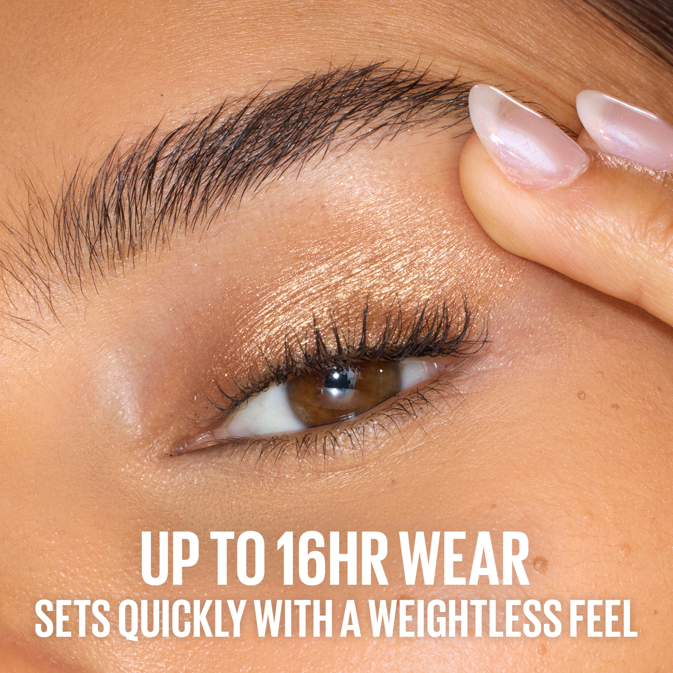 MAYBELLINE eye application image demonstrating blendable shimmer and long wear benefit