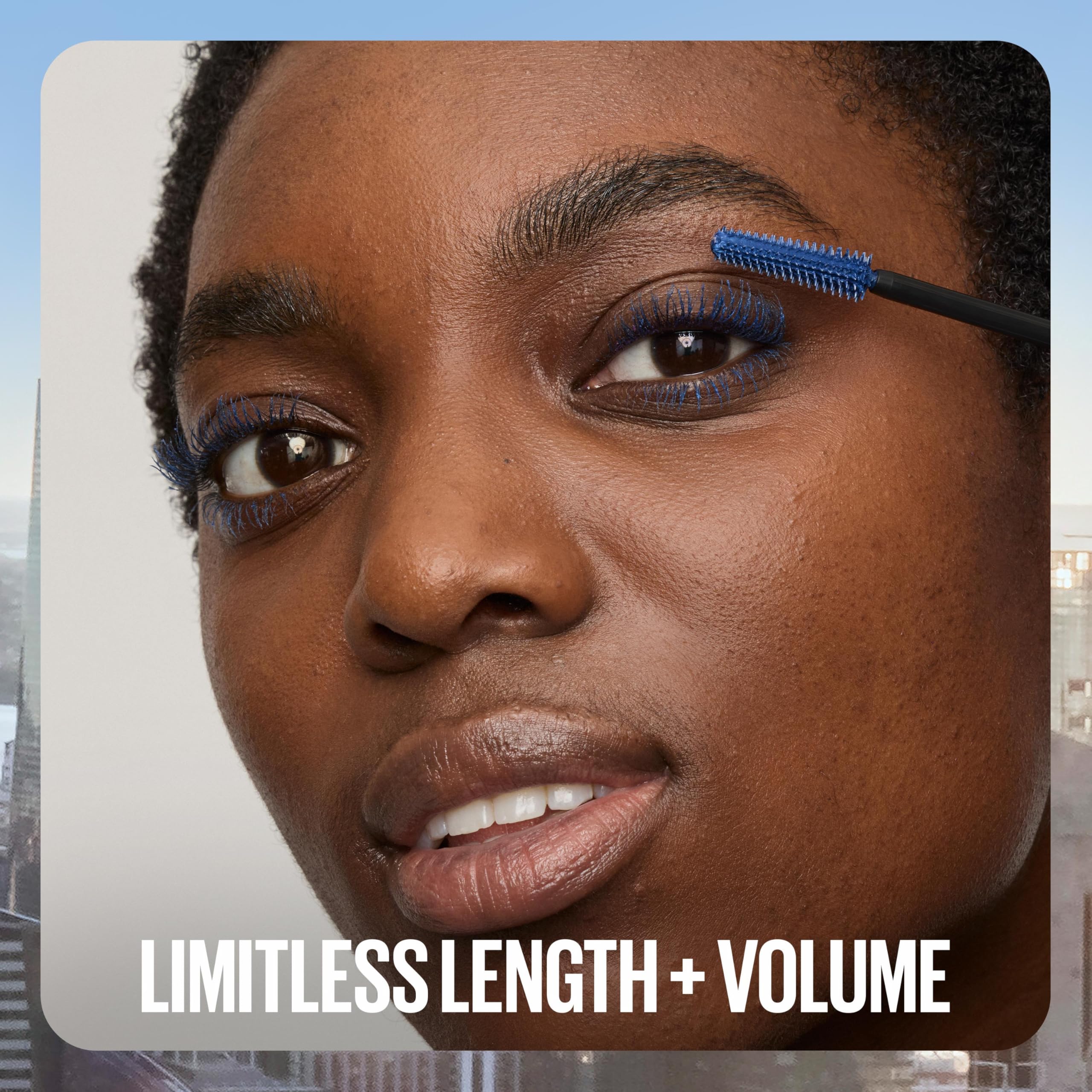 Maybelline model wearing Navy Records showing enhanced eye definition