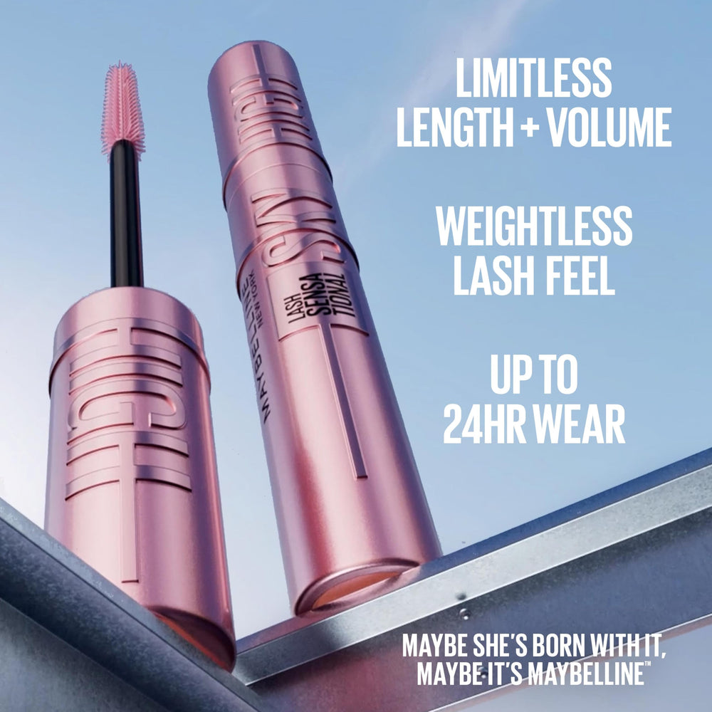 Maybelline Sky High green shade swiped on lashes showing lengthening effect and separation