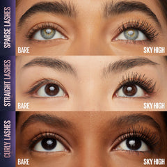 Maybelline Sky High formula streak showing fibers and texture for lightweight length