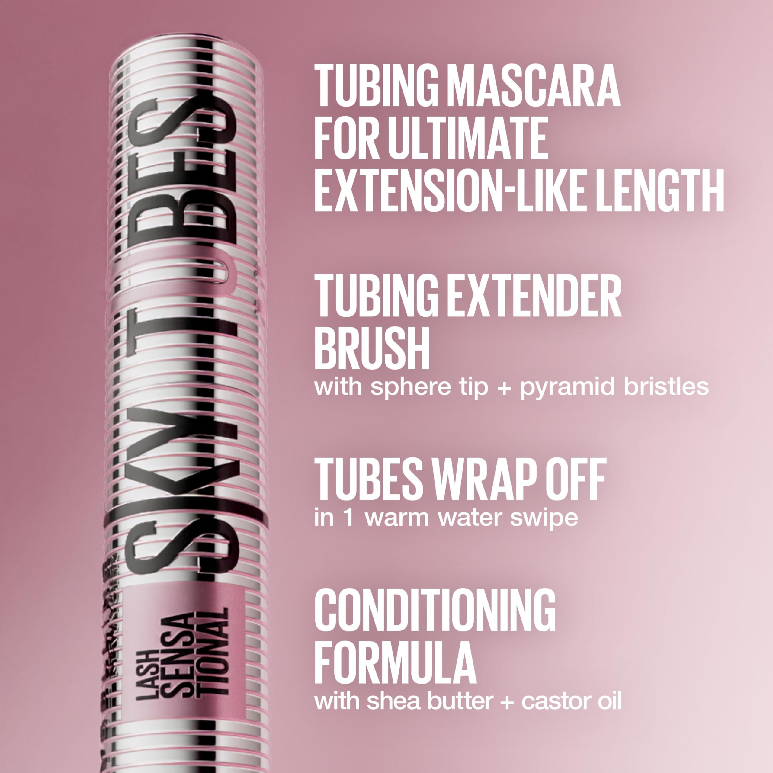 Maybelline formula texture swab showing lightweight tubing finish and conditioning