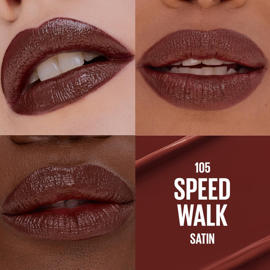 MAYBELLINE lipstick bullet close-up, contoured tip for precise application benefit