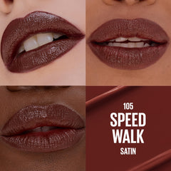 MAYBELLINE lipstick bullet close-up, contoured tip for precise application benefit
