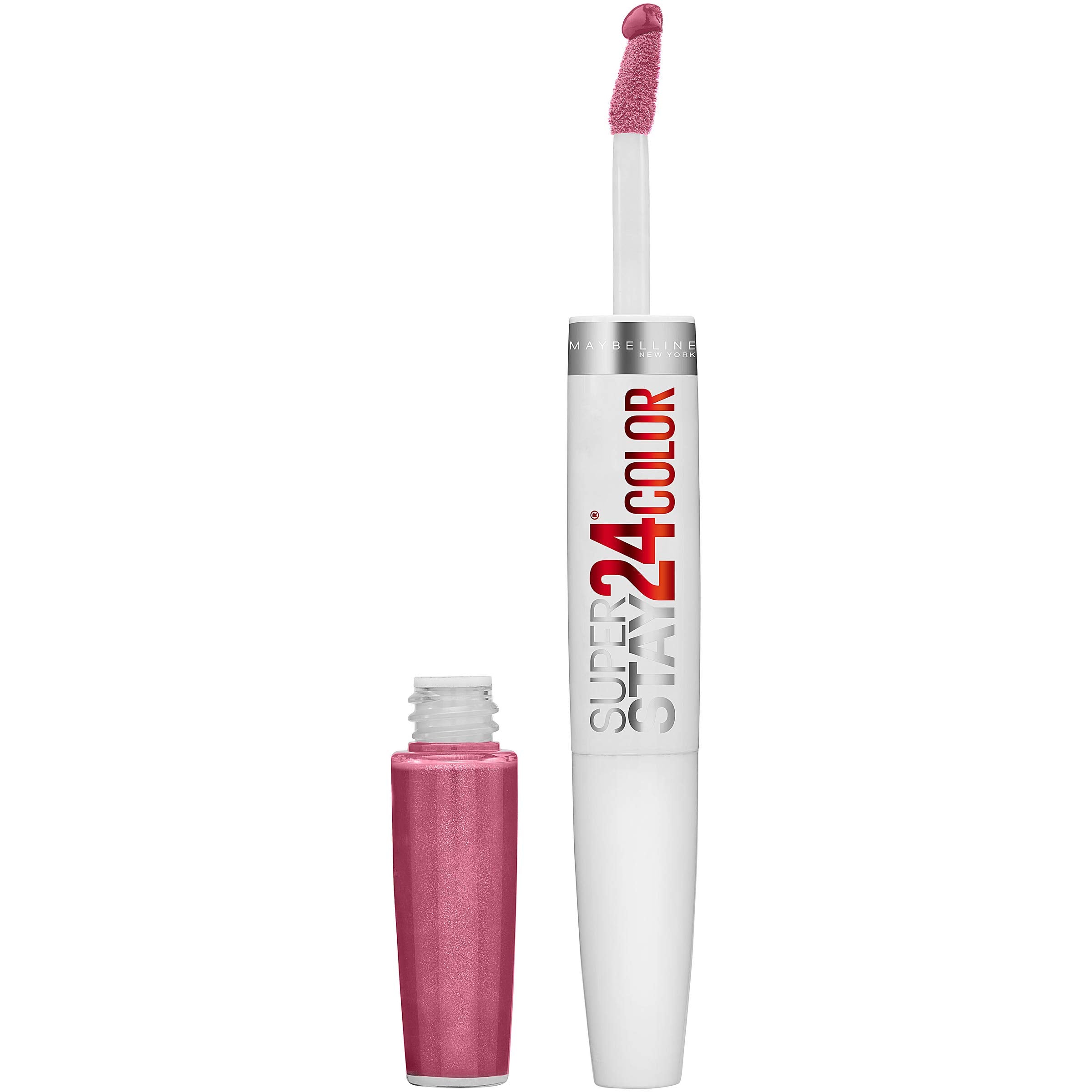 Maybelline front tube showing Very Cranberry color and clear dual-ended design benefit: longwear convenience