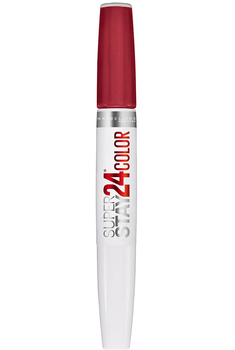 Maybelline Super Stay 24 front tube showing bold red shade and dual ends