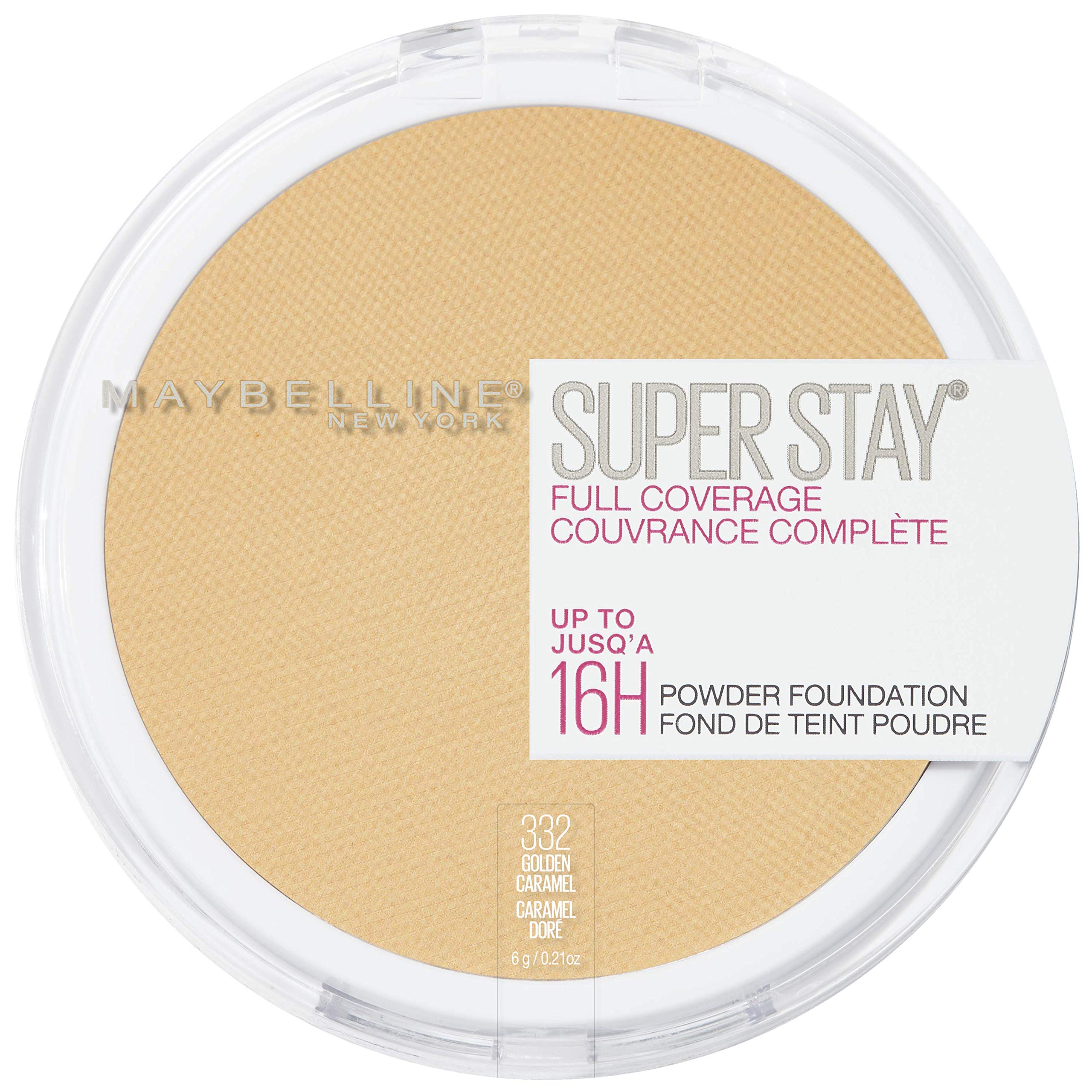 MAYBELLINE front compact showing Golden Caramel shade and portable benefit