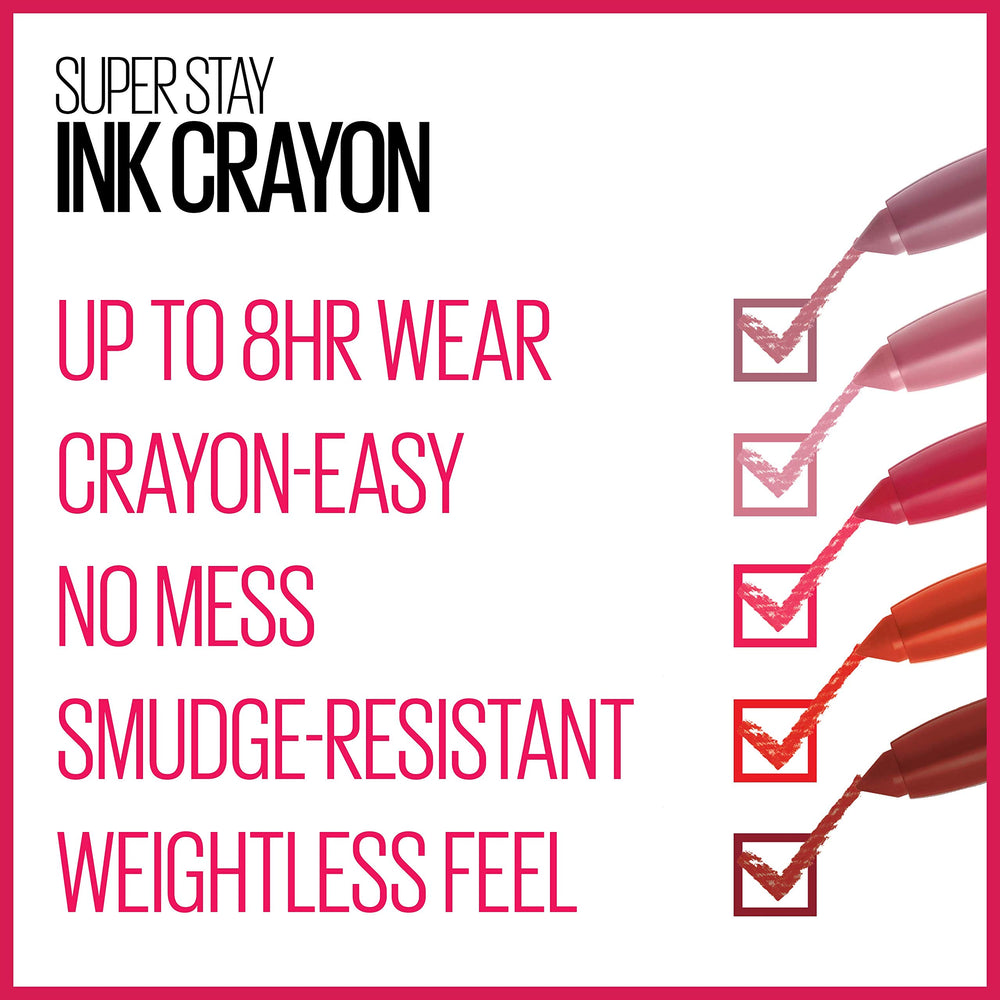 Maybelline crayon next to ruler showing compact size and travel benefit