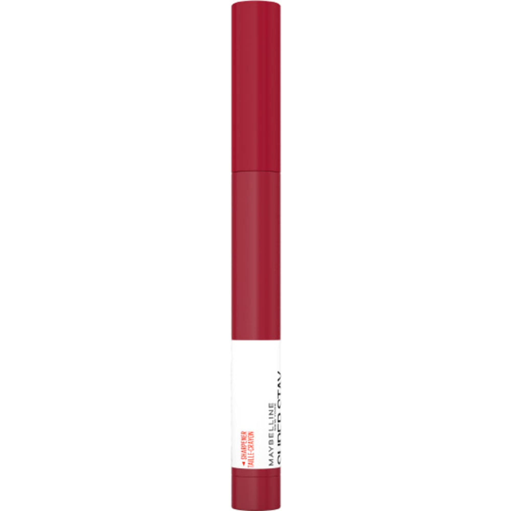 MAYBELLINE crayon next to coin illustrating portable 0.04 oz travel size benefit