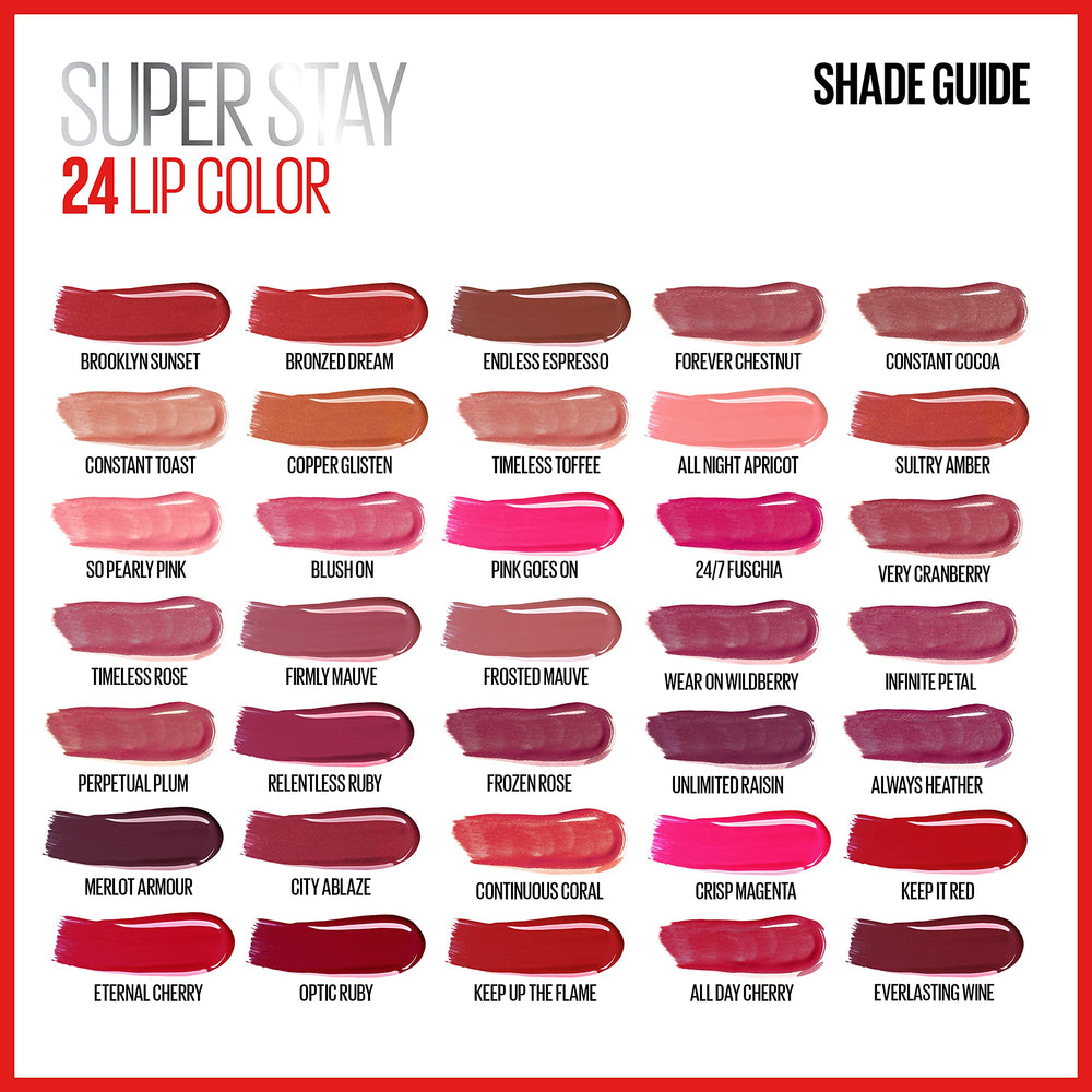 MAYBELLINE crisp magenta worn on lips demonstrating vibrant long‑lasting finish