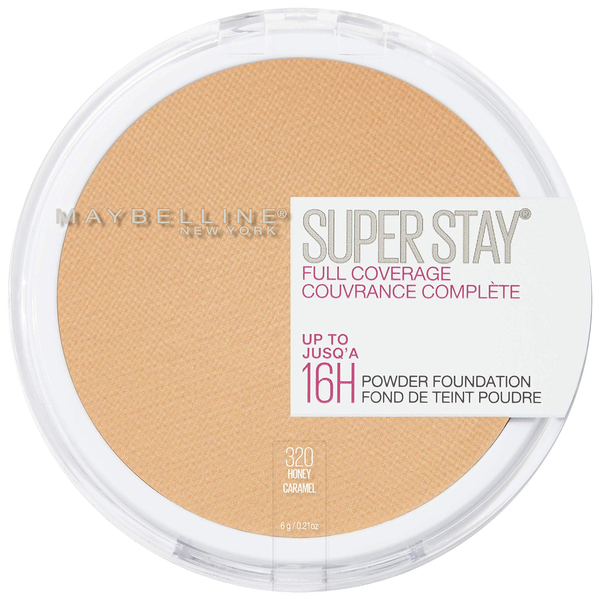 MAYBELLINE Super Stay powder foundation front packaging showing compact and shade label benefit long wear