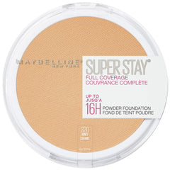 MAYBELLINE Super Stay powder foundation front packaging showing compact and shade label benefit long wear