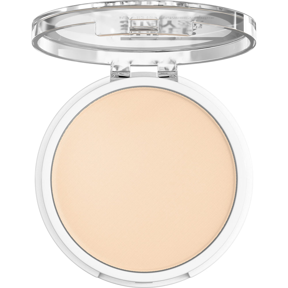 Maybelline open pan revealing powder surface and easy single-swipe coverage
