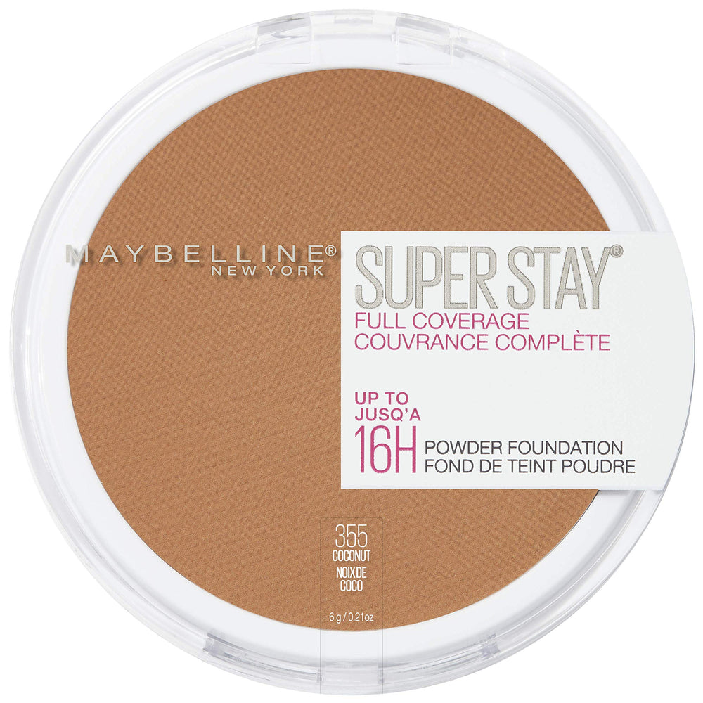 MAYBELLINE Super Stay powder front packaging in Coconut shows full coverage benefit