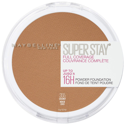 MAYBELLINE Super Stay powder front packaging in Coconut shows full coverage benefit