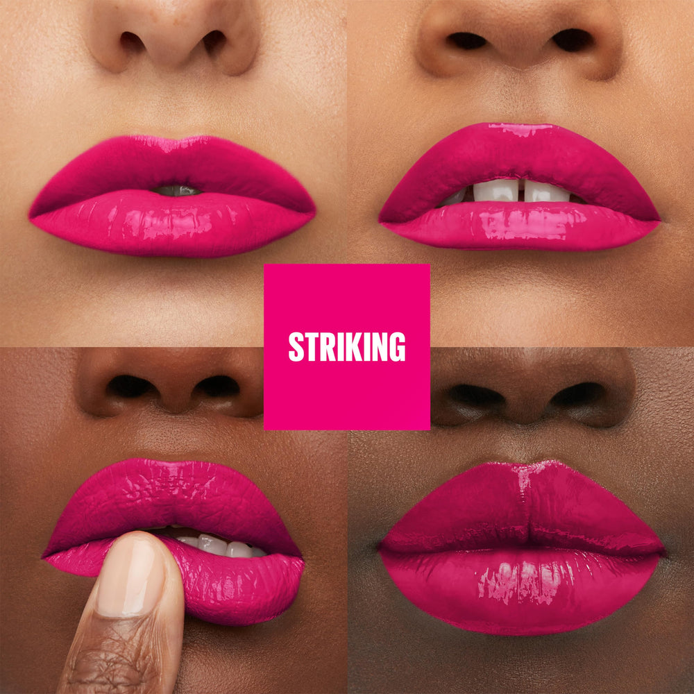 MAYBELLINE glossy texture swipe on paper showing pigment payoff and instant shine