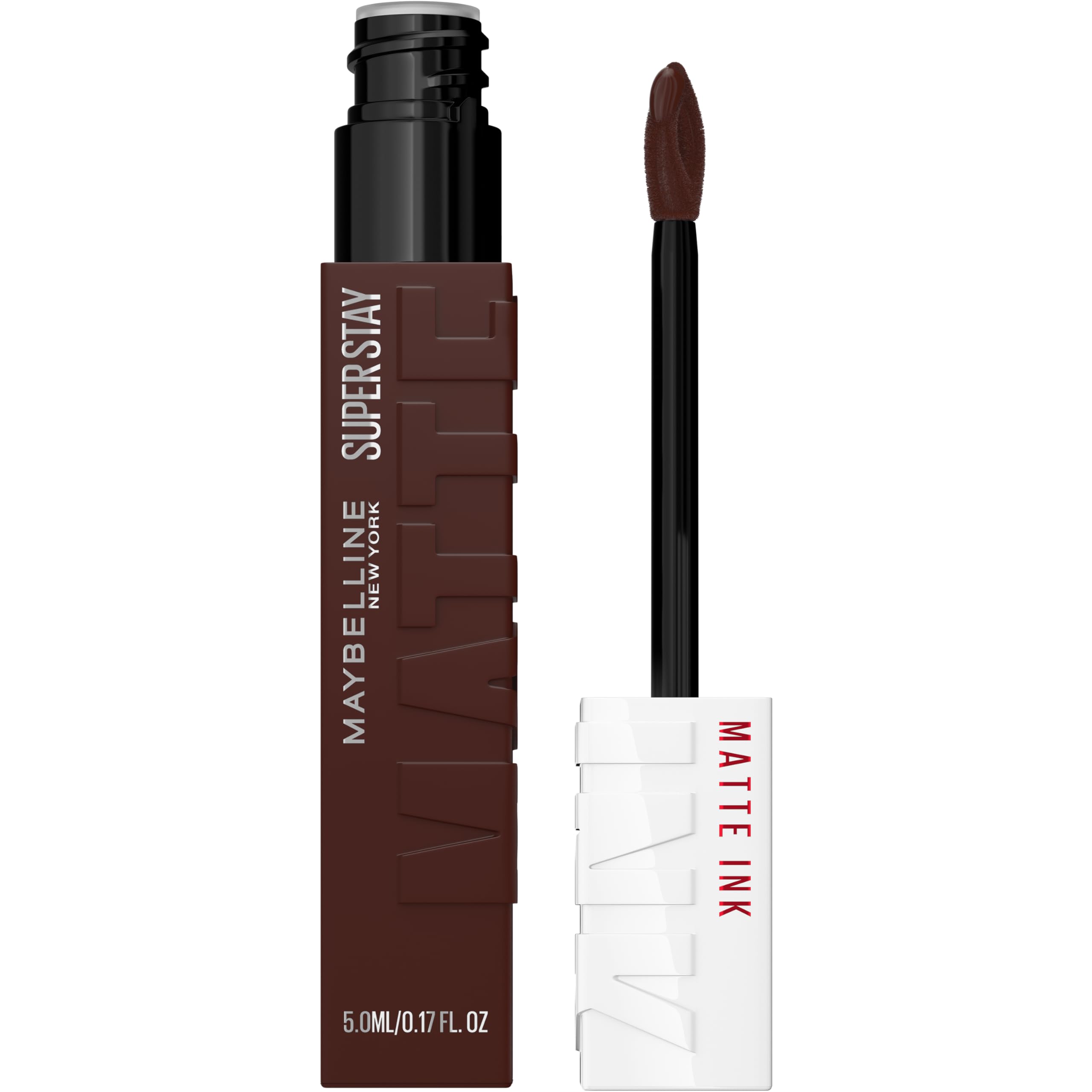 Maybelline Super Stay front packaging showing bold shade and sleek tube for easy selection