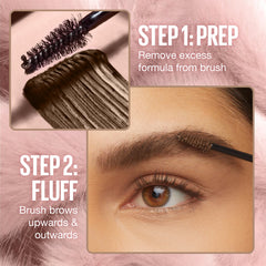 Maybelline Superfluff brow before and after Medium Brown highlights fuller natural-looking benefit