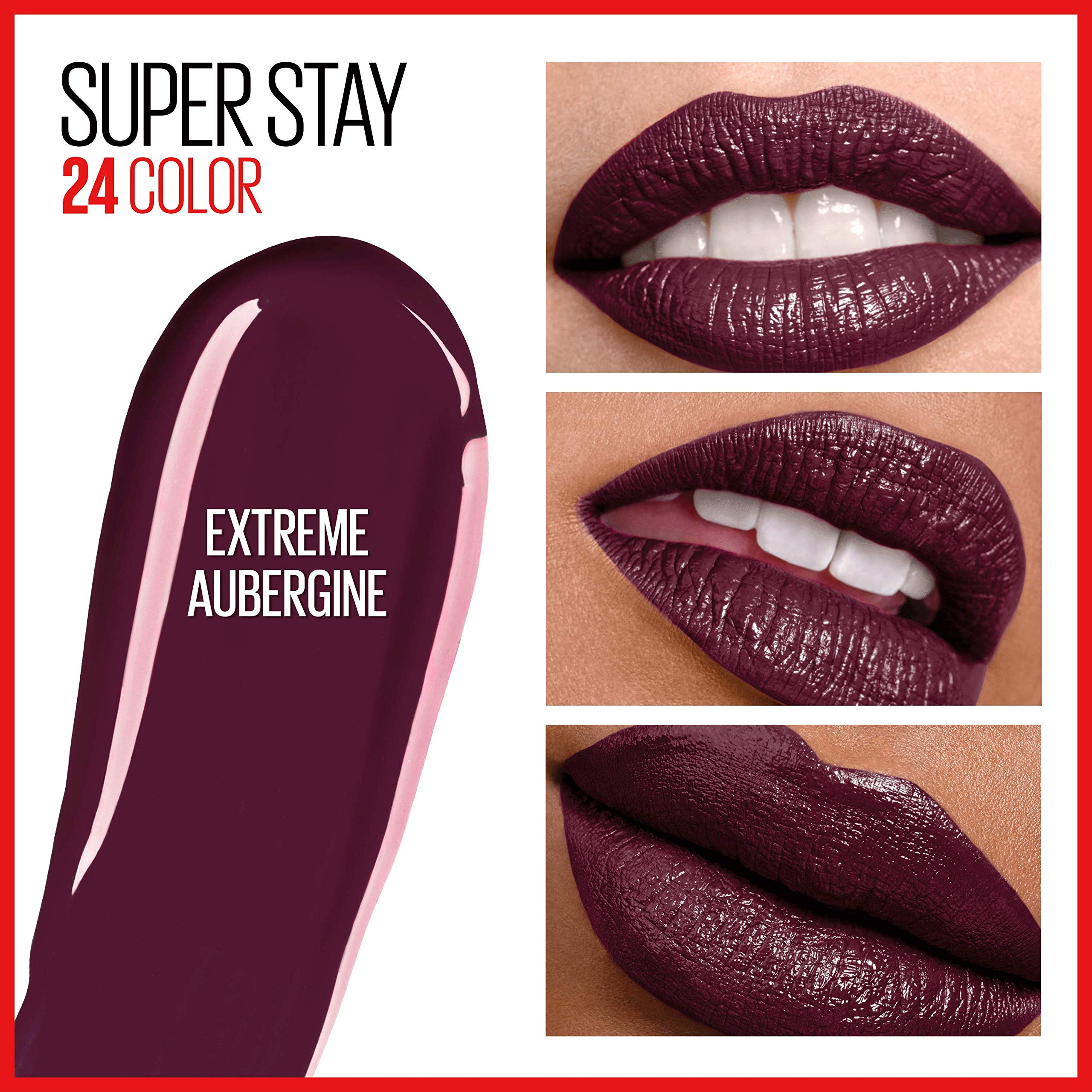 Maybelline texture swipe of extreme aubergine showing smooth pigment and no streaking