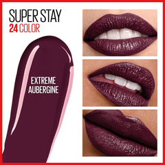Maybelline texture swipe of extreme aubergine showing smooth pigment and no streaking