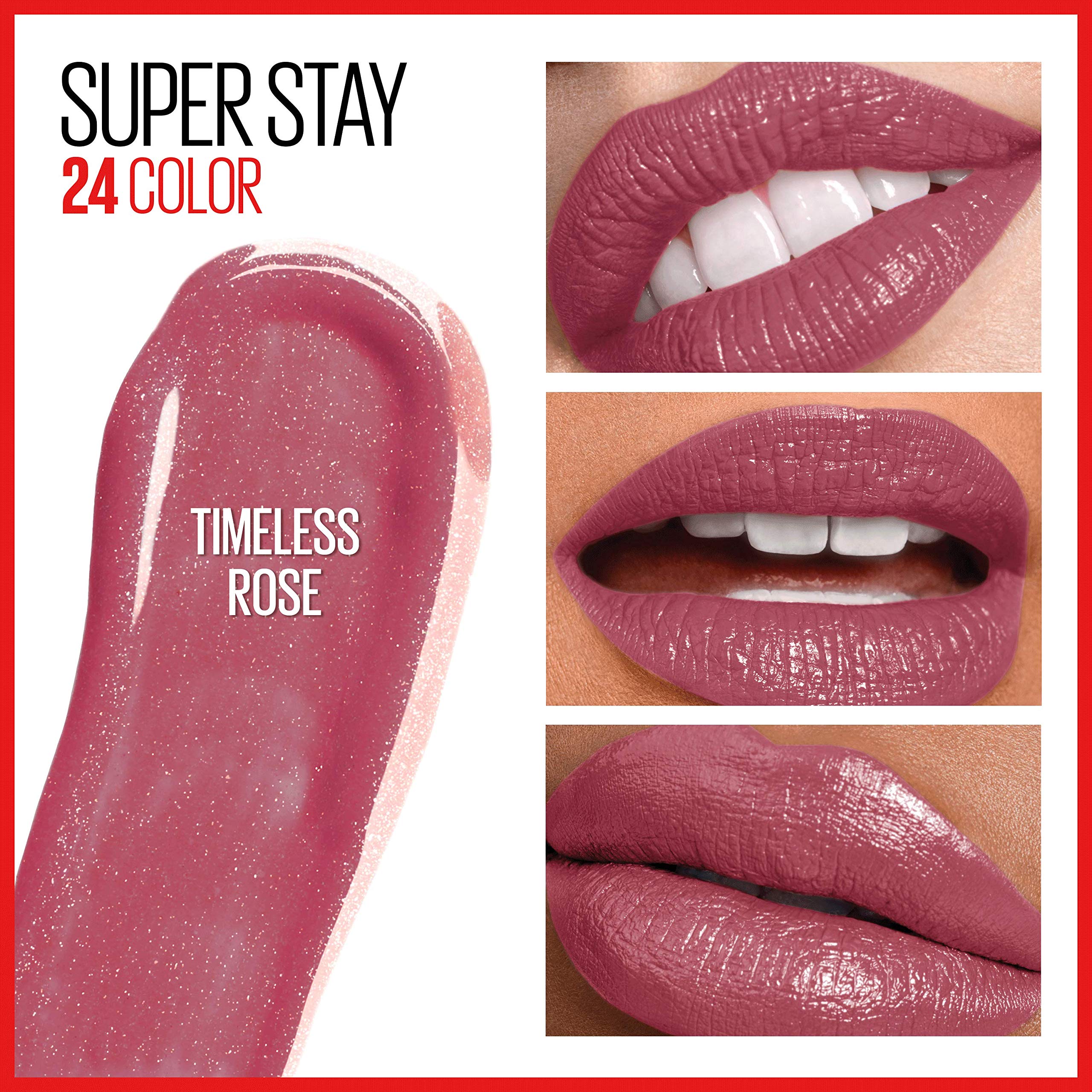 Maybelline SuperStay 24 Timeless Rose swatch showing true color payoff