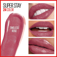 Maybelline SuperStay 24 Timeless Rose swatch showing true color payoff