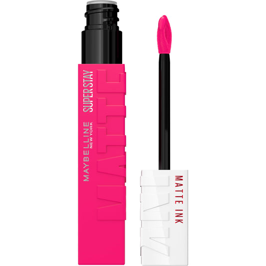 MAYBELLINE front tube packaging showing vivid pink shade and product name for quick ID