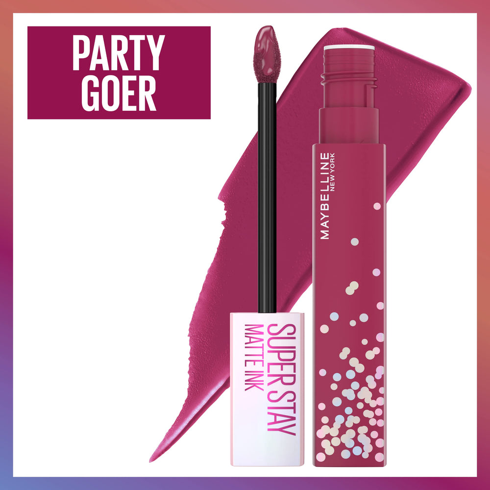 MAYBELLINE swatches on arm showing six birthday cake shades and high‑pigment payoff