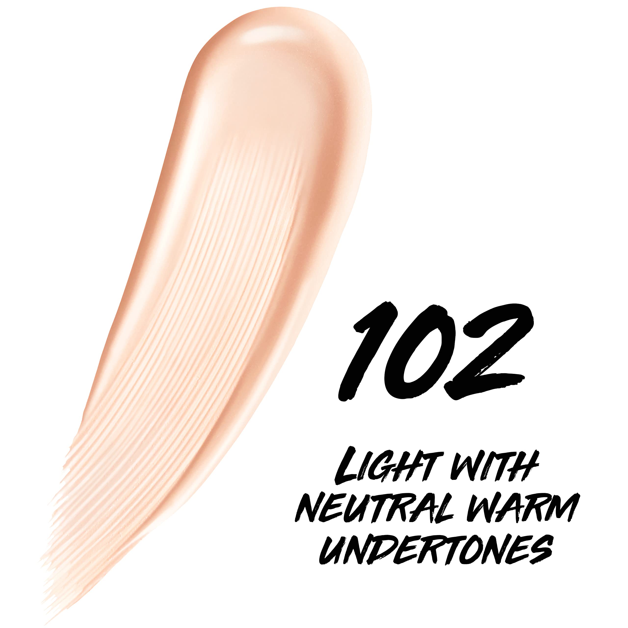 MAYBELLINE swatch on arm demonstrating shade 102 coverage and even tone