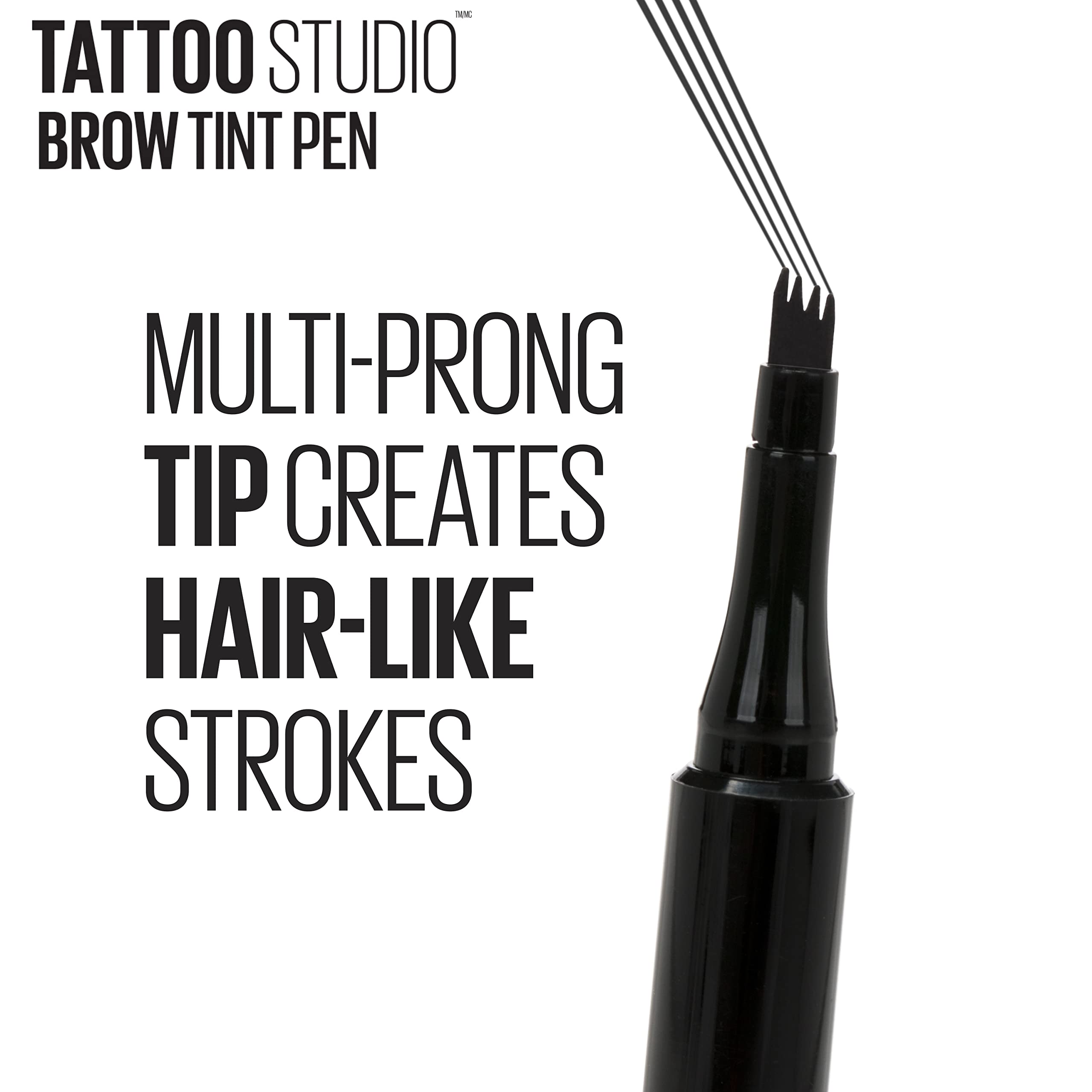 Maybelline TattooStudio pen drawing micro-strokes on skin illustrating natural brow filling