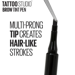 Maybelline TattooStudio pen drawing micro-strokes on skin illustrating natural brow filling