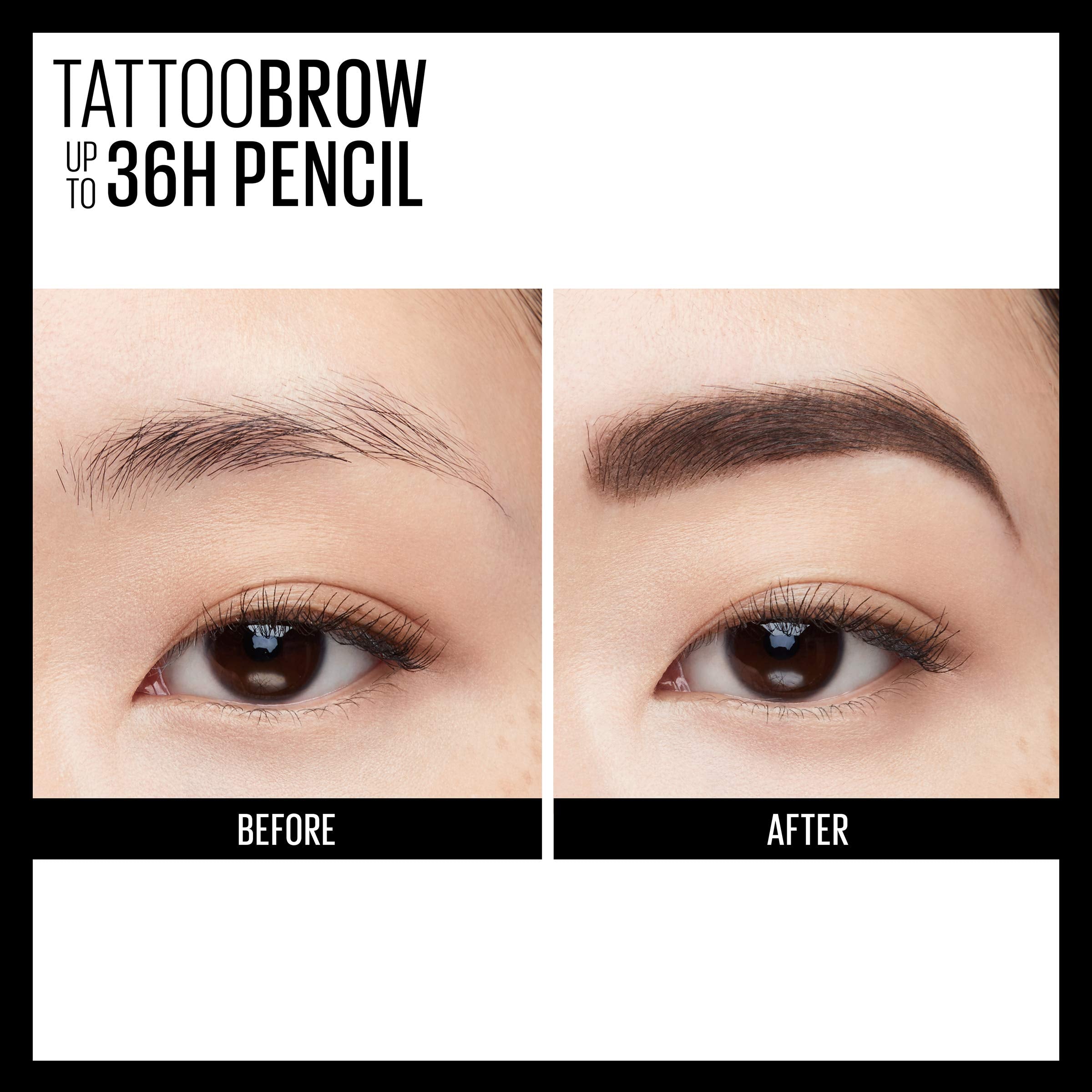 MAYBELLINE before and after eyebrow comparison showing filled, defined brow benefit