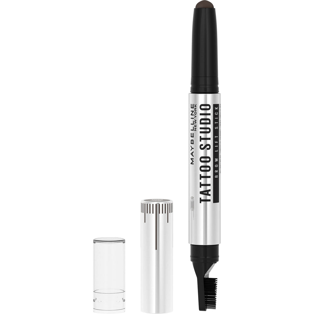 Maybelline TattooStudio front packaging showing product and shade Deep Brown benefit: clear shade ID