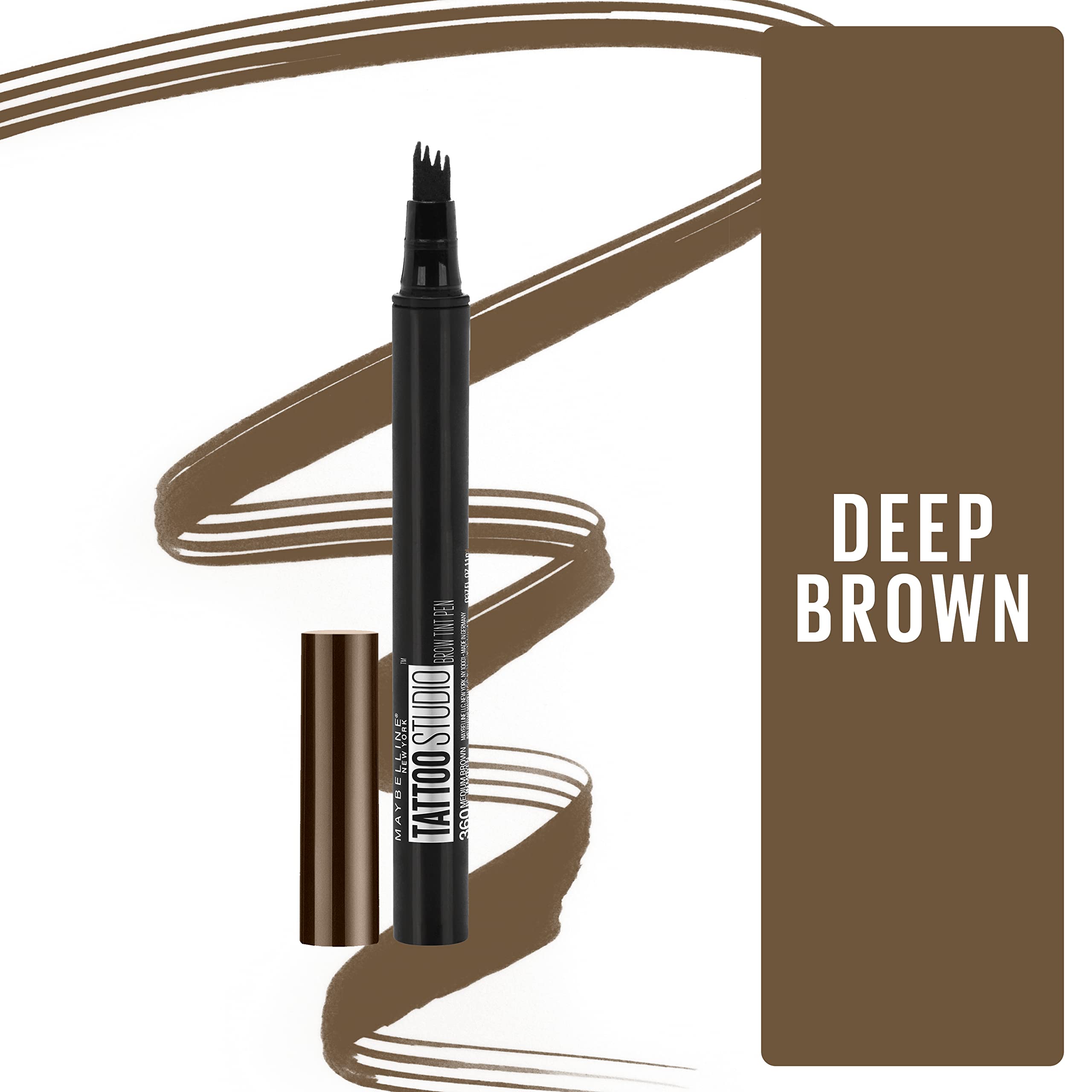 Maybelline TattooStudio multi-prong tip close-up showing precise hair-like strokes
