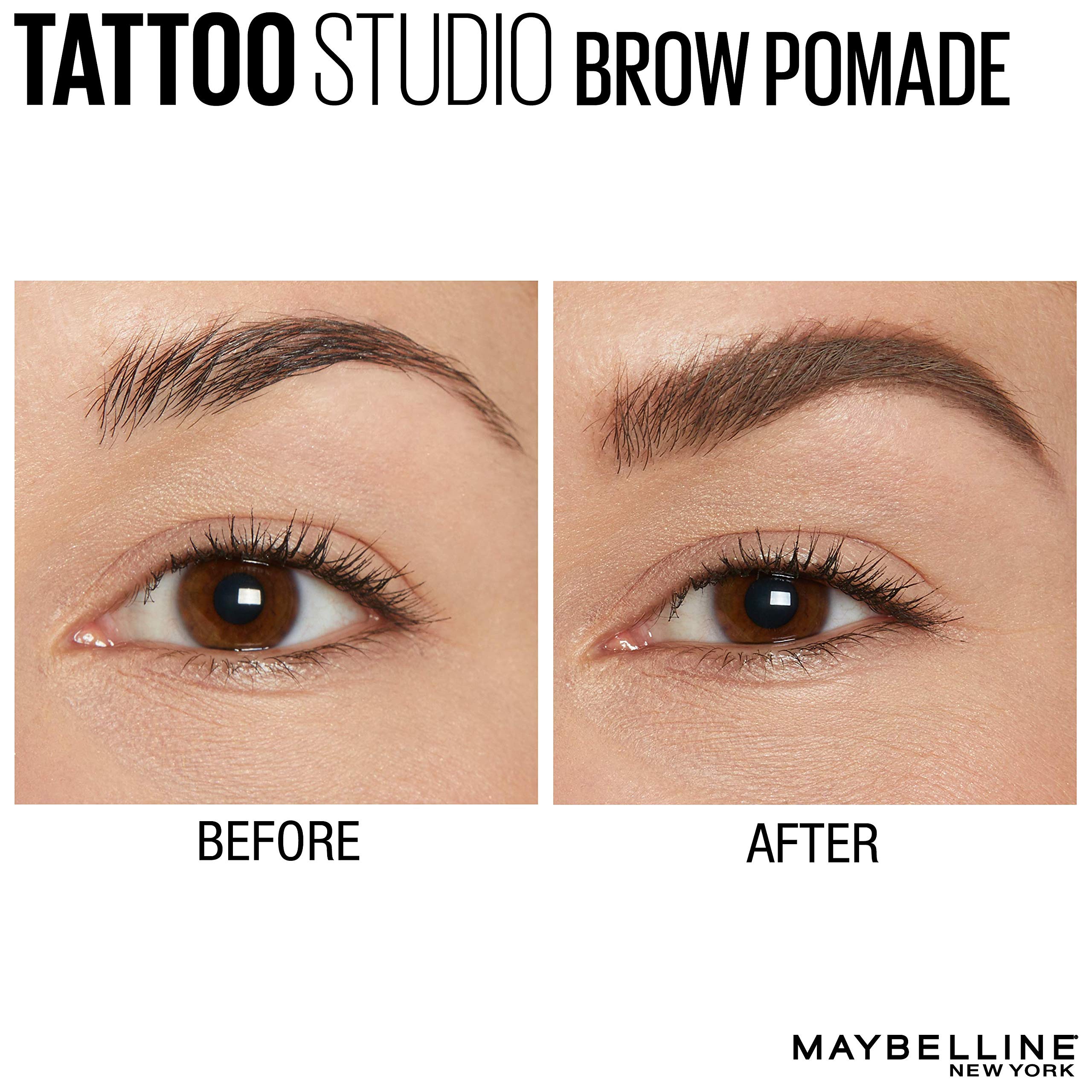 Maybelline pomade loaded on angled brush ready to create hairlike brow strokes