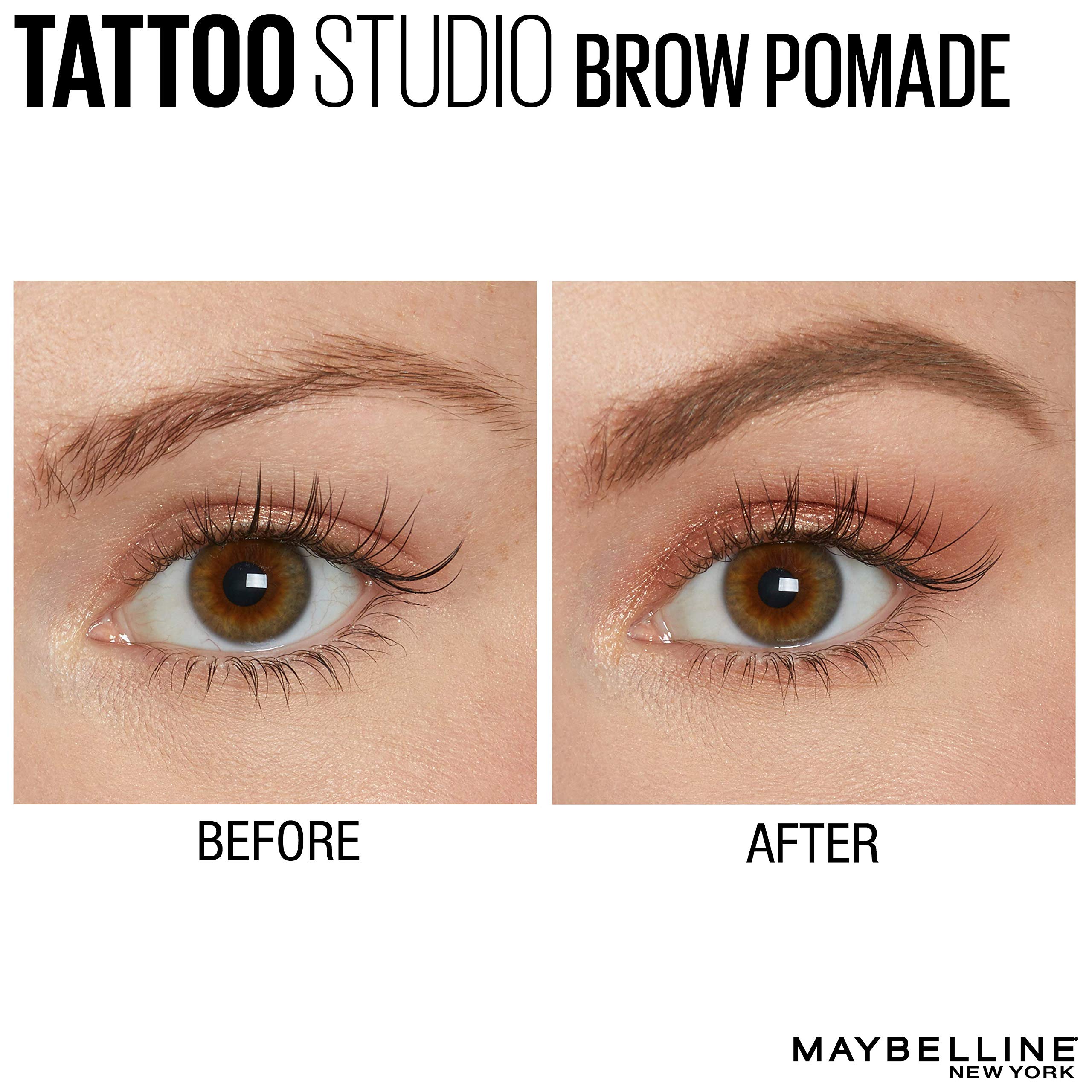 Maybelline TattooStudio blonde pomade swatches showing buildable coverage and natural tones
