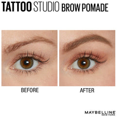 Maybelline TattooStudio blonde pomade swatches showing buildable coverage and natural tones