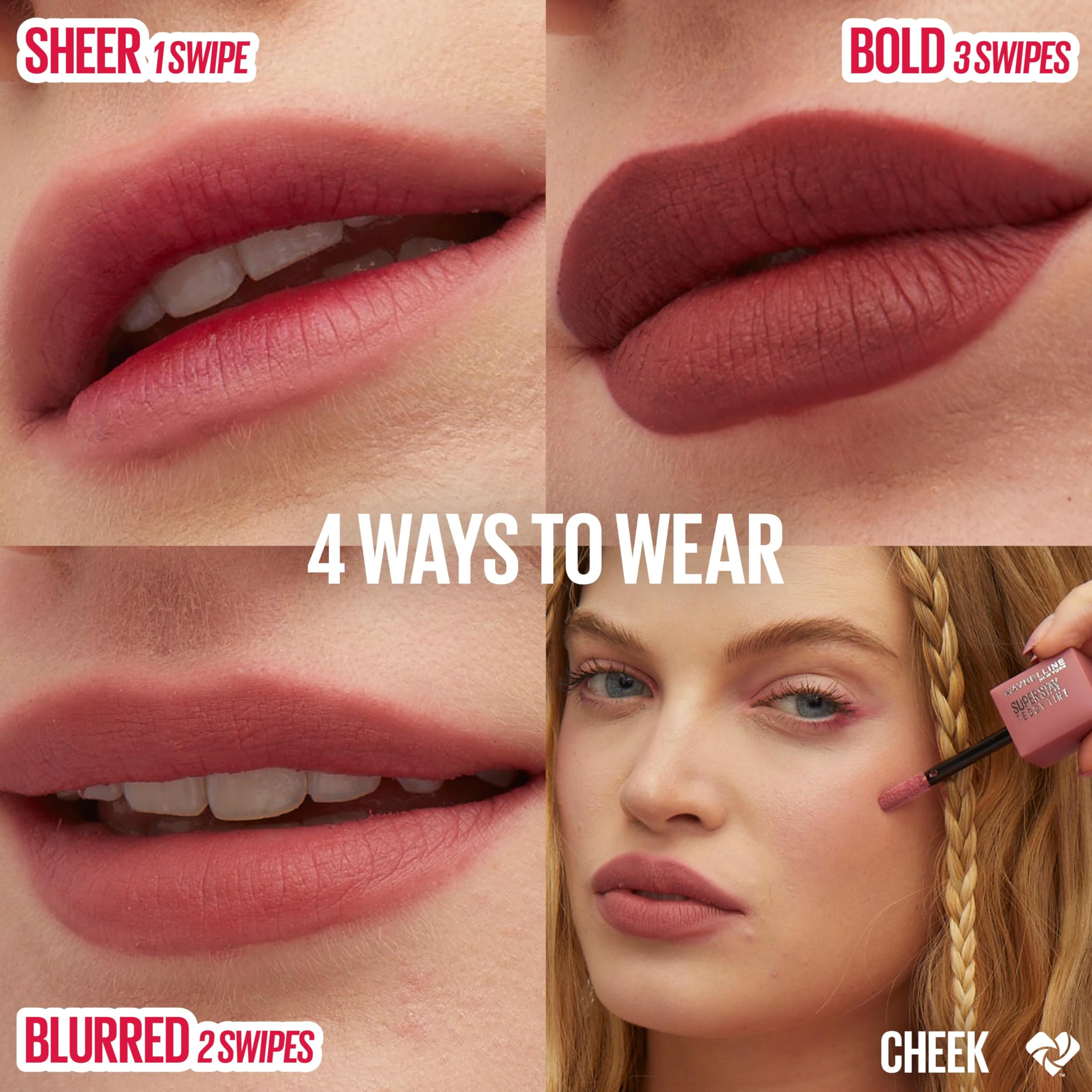 Maybelline arm swatches showing shade range and buildable color payoff