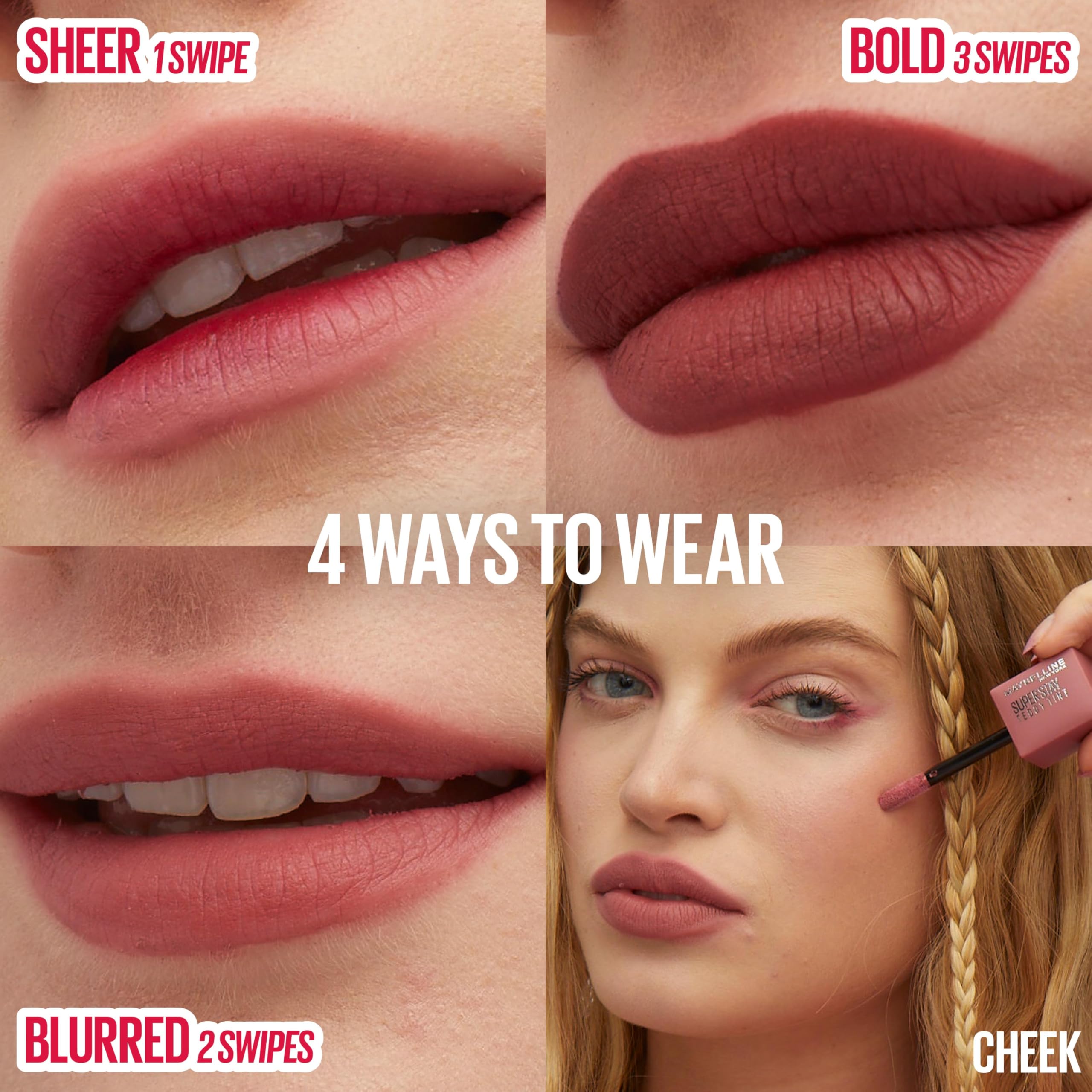 MAYBELLINE lips closeup in Tomato Girl showing vivid long‑lasting color