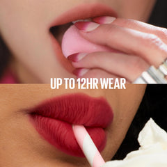 Maybelline size comparison beside lipstick illustrating travel-friendly benefit