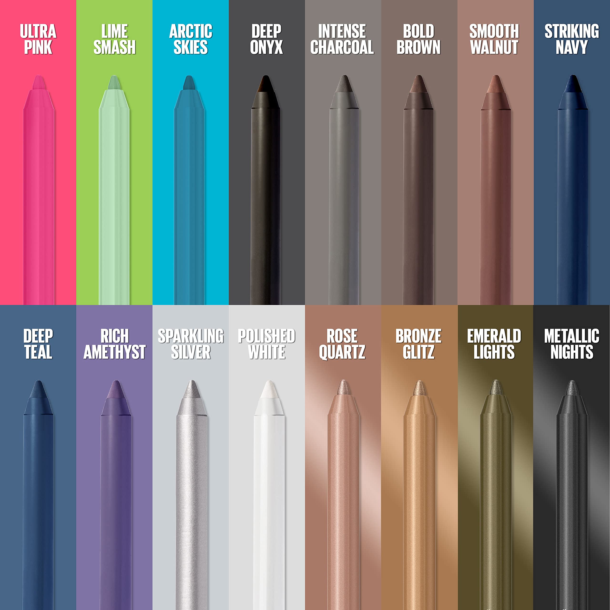 MAYBELLINE texture swiped on forearm demonstrating dense pigment and waterproof benefit