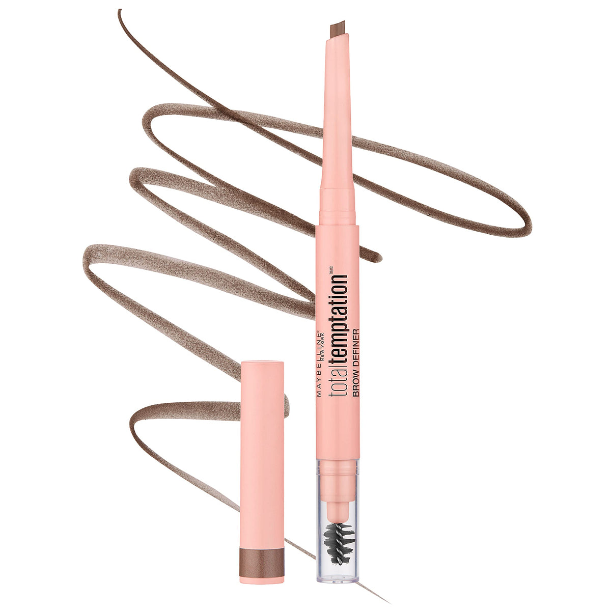 Maybelline Total Temptation pencil front view showing compact design and label benefit