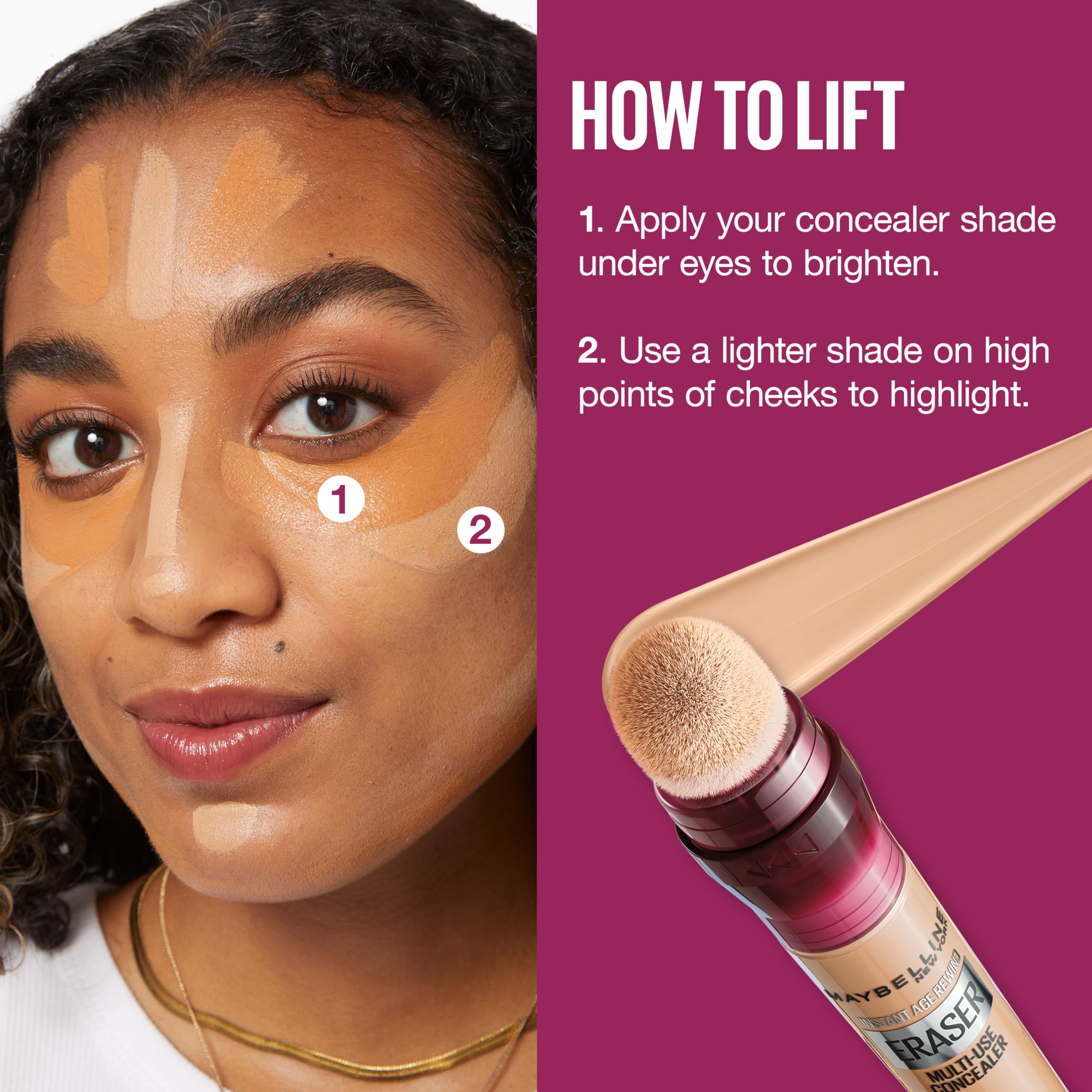 Maybelline compact product beside a hand to show travel-friendly scale advantage