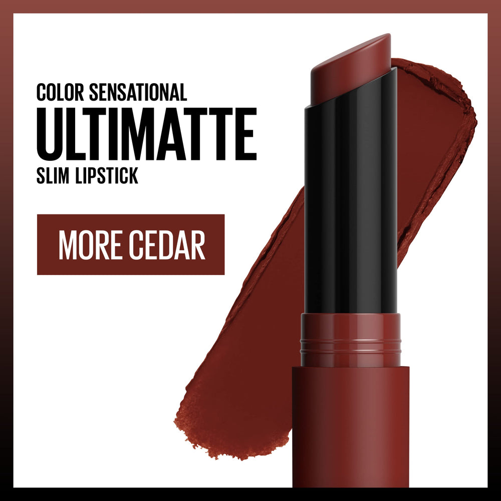 Maybelline bullet close-up revealing rich rust-brown pigment and smooth matte texture