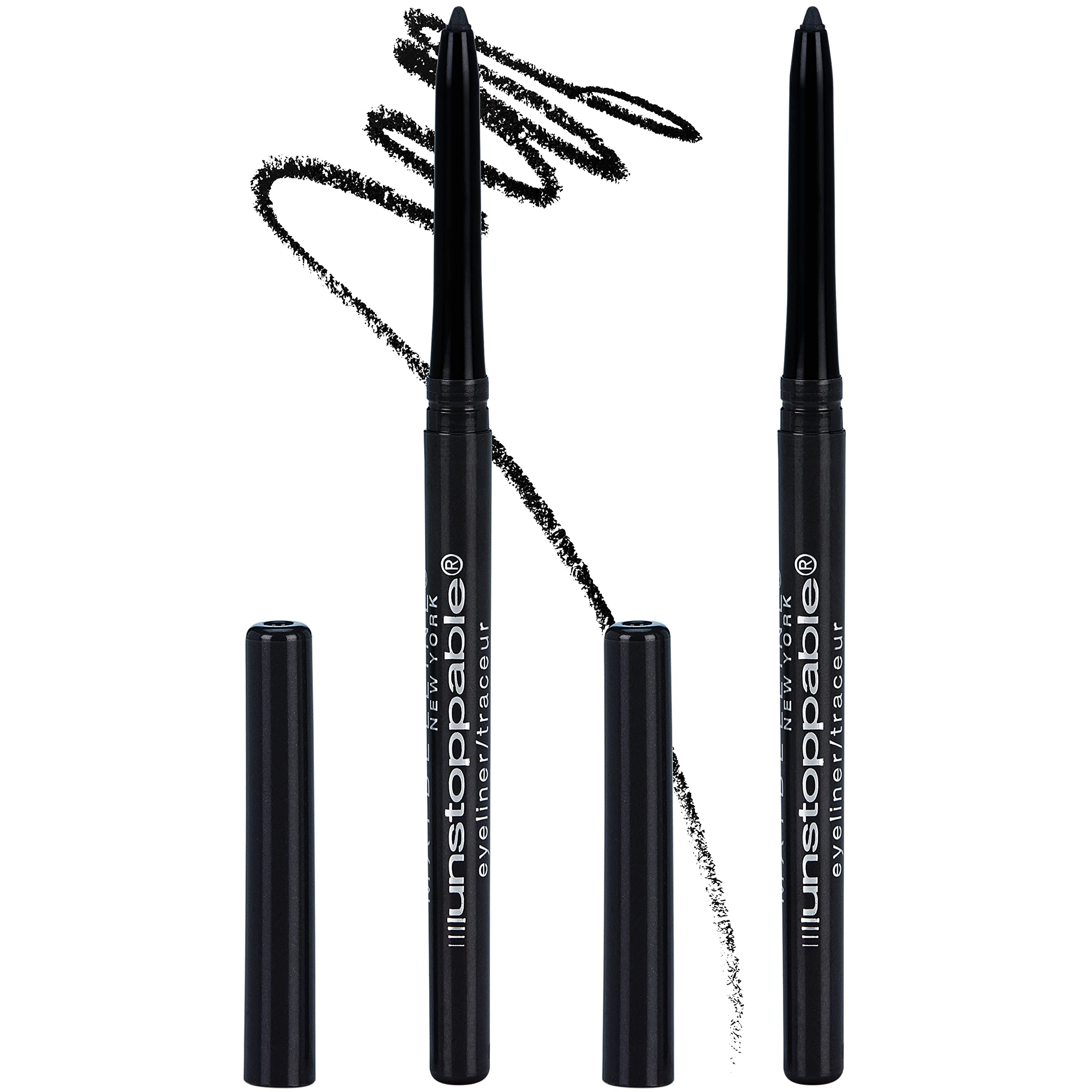 Maybelline Unstoppable front packaging showing twin Onyx pencils and benefits