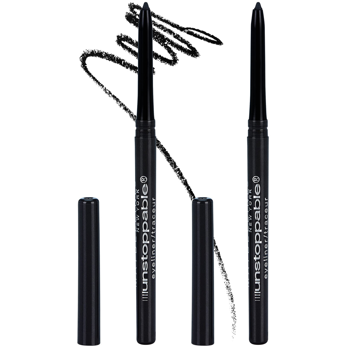 Maybelline Unstoppable front packaging showing twin Onyx pencils and benefits