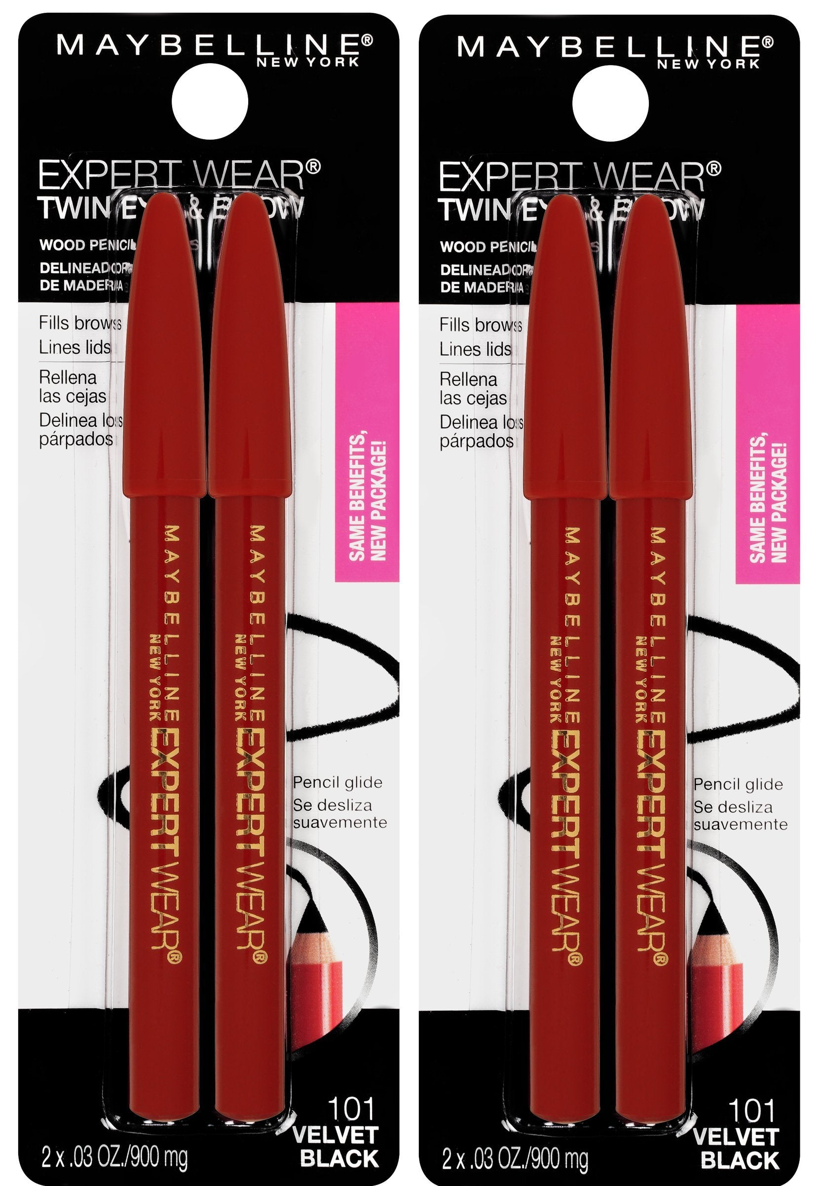 Maybelline velvet black front packaging showing dual-purpose pencils and value pack benefit