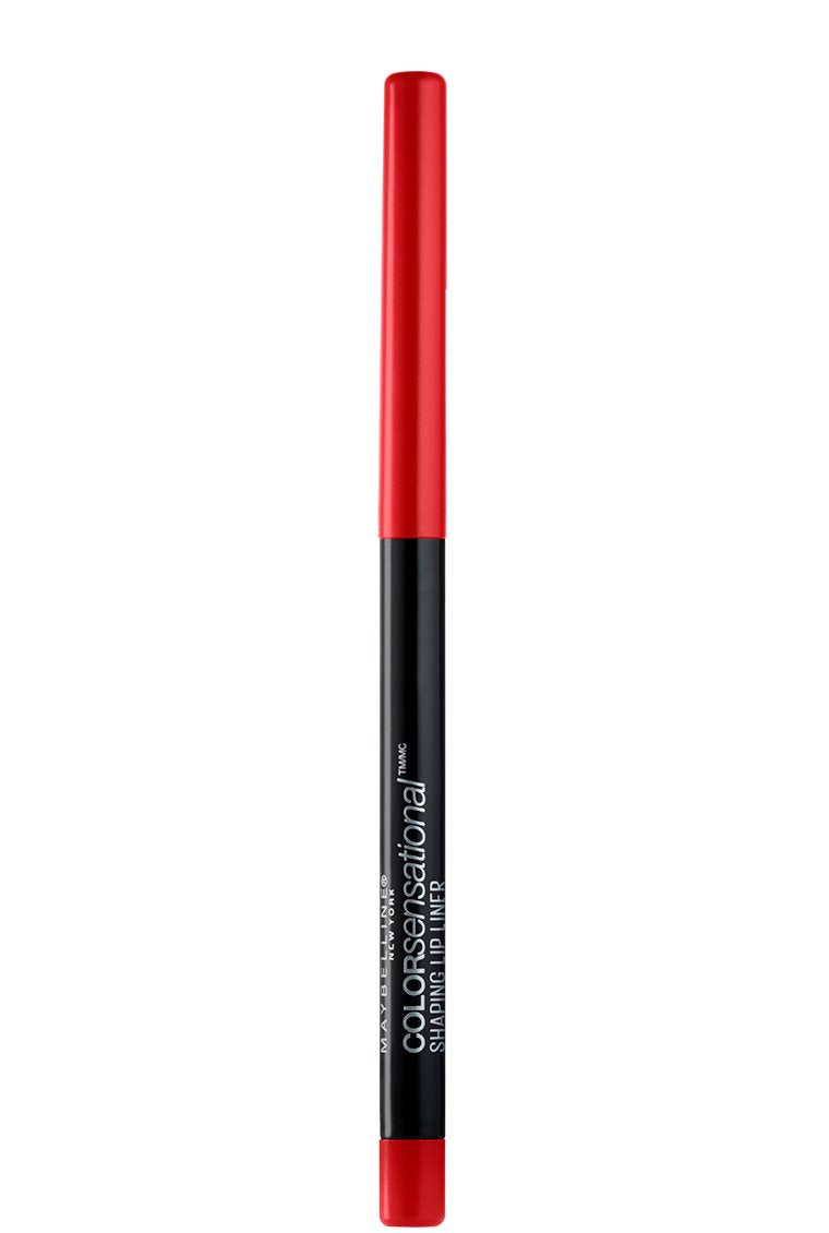Maybelline Very Cherry applying to lips demonstrating crisp red outline and long-wear control