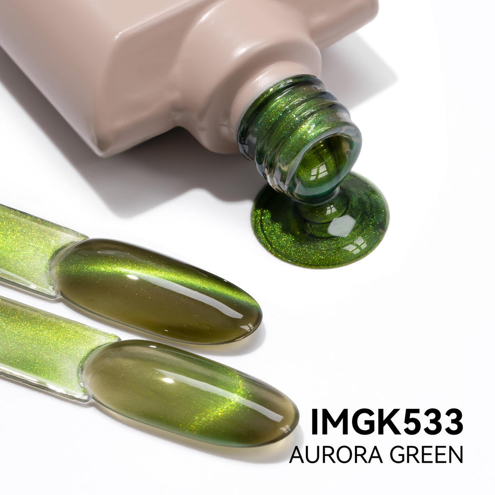 MAYCHAO brush stroke of Aurora Green showing smooth coverage benefit