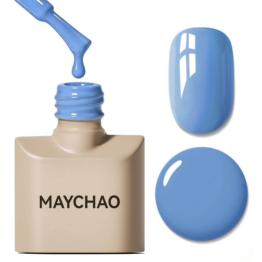 MAYCHAO bottle front showing vibrant blue shade and label, professional finish